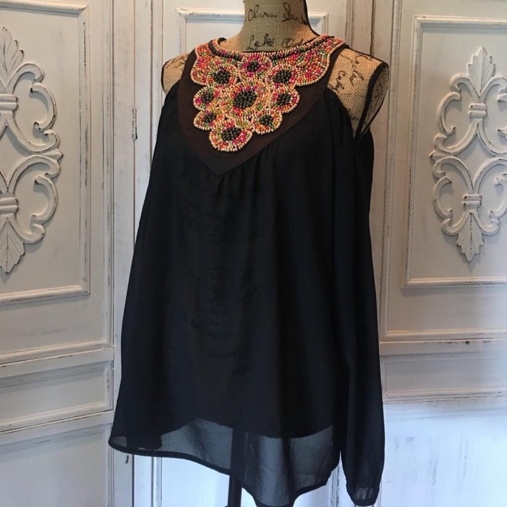 MULTI BEADED OPEN SHOULDER BLOUSE
